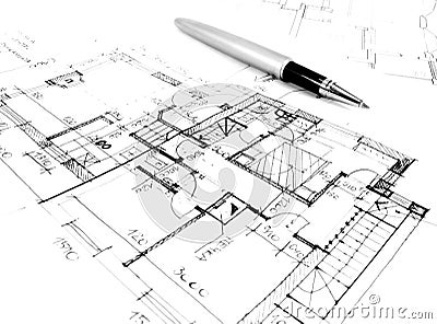 architectural drawing plan of house project - architecture, engineering and real estate styled concept Stock Photo