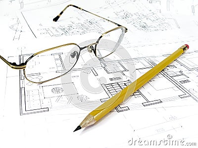 architectural drawing plan of house project - architecture, engineering and real estate styled concept Editorial Stock Photo