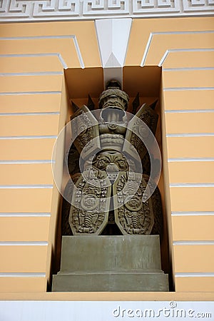 Roman armor in a niche of the triumphal arch Stock Photo