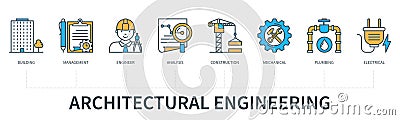 Architectural engineering concept with icons in minimal flat line style Stock Photo