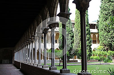 The architectural ensemble of the monastery Pedralbes in Barcelona in the style of the Catalan Gothic. Stock Photo