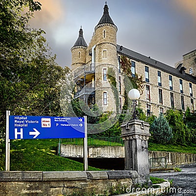 Architectural entrance of the Royal Victoria Hospital Stock Photo