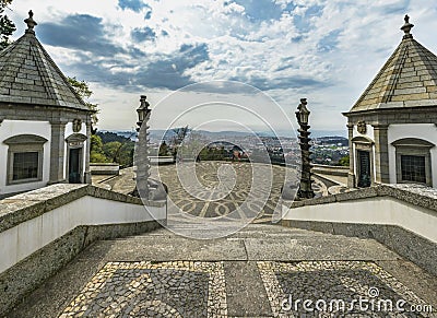 Architectural fragment of Bom Jesus cathedral on a sunny day, Portugal Editorial Stock Photo
