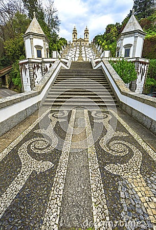 Architectural fragment of Bom Jesus cathedral on a sunny day, Portugal Editorial Stock Photo