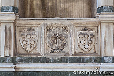 Architectural fragment with the coat of arms of the Medici family, Florence Editorial Stock Photo