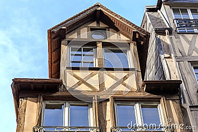 Architectural fragment of a medieval half-timbered house Editorial Stock Photo