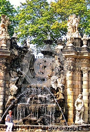 Architectural historical monument, the Fountain of the nymphs in the German city of Dresden Editorial Stock Photo