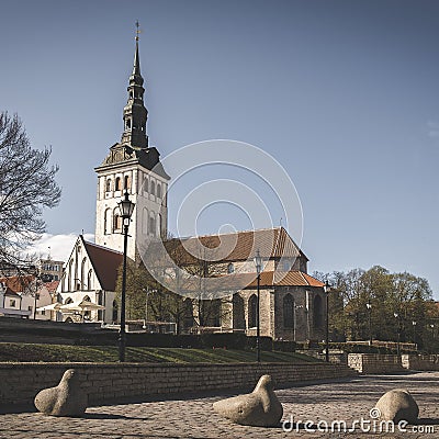Architectural landmark in the city of Tallinn, Estonia, the Lutheran Church of St. Nicholas or the Church of Niguliste i Stock Photo