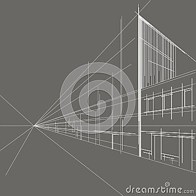 Architectural linear concept sketch street in perspective gray background Vector Illustration