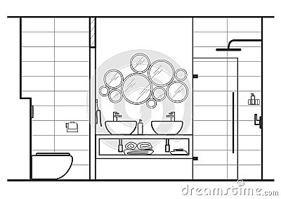 architectural linear sketch bathroom interior Vector Illustration