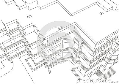 Architectural linear sketch of building Vector Illustration