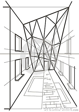 Architectural linear sketch of a building Vector Illustration