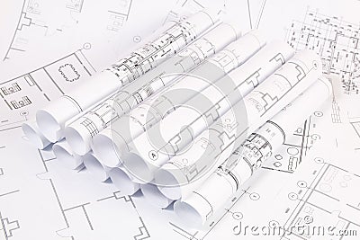 Architectural plan. Engineering house drawings and blueprints. Stock Photo