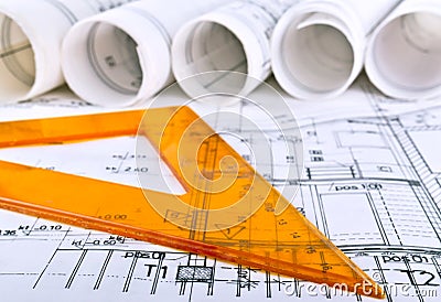 Architectural project architect workplace Stock Photo