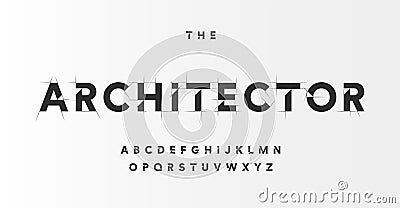 Architectural project font, technical draw style alphabet. Geometrical typography. Wireframe letters, typographic design Vector Illustration