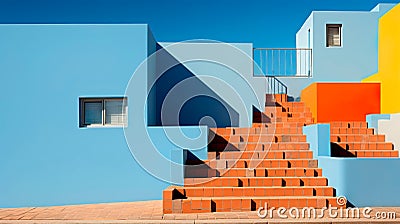 architectural scene with a focus on horizontals and verticals, showcasing the lines and angles of a minimalist outdoor Stock Photo