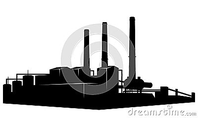 Architectural silhouette of the factory building complex with high chimneys Vector Illustration