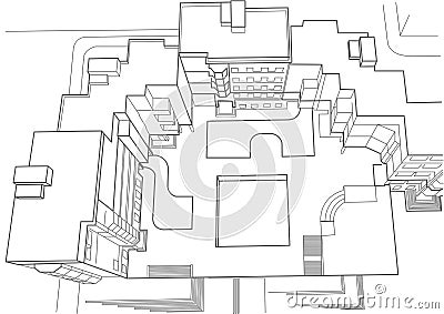 Architectural sketch of multi story building top view Vector Illustration