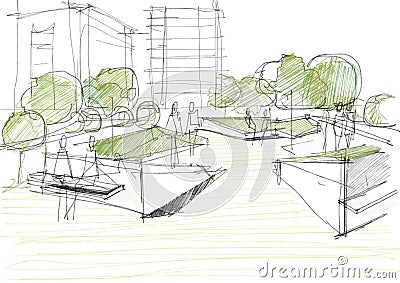 Architectural Sketch Of Public Park Stock Photo