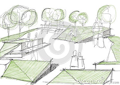 Architectural Sketch Of Public Park Stock Photo