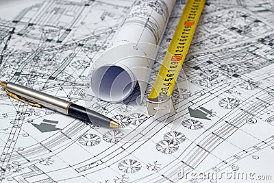 Architectural blueprints Stock Photo