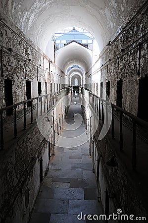 Architectural symmetry at the Eastern State Penitentiary Stock Photo