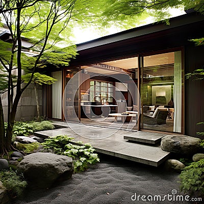 architectural tranquility with this Zen house concept. Stock Photo