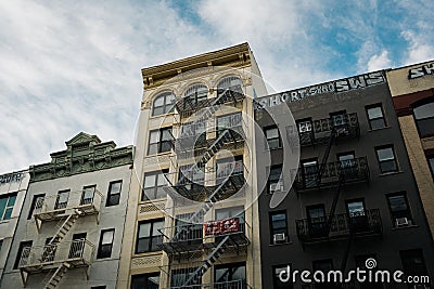 Architecture along East Broadway in Chinatown, Manhattan, New York Editorial Stock Photo