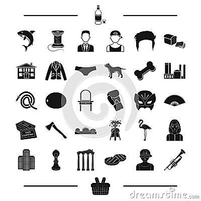 Architecture, animal, atelier and other web icon in black style.Sports, appearance, drugs icons in set collection. Vector Illustration