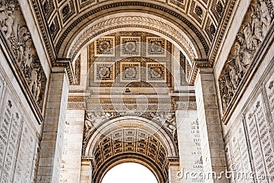 Architecture of the Arch of Triumph or Arc de Triomphe, Champs-Elysees in Paris, France Stock Photo