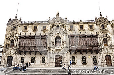 Architecture around Plaza Mayor in downtown Lima, Peru Editorial Stock Photo