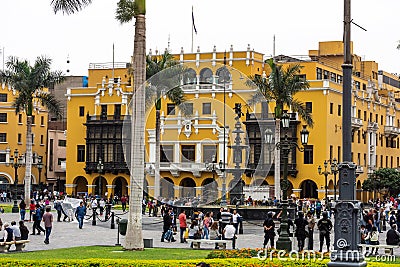 Architecture around Plaza Mayor in downtown Lima, Peru Editorial Stock Photo