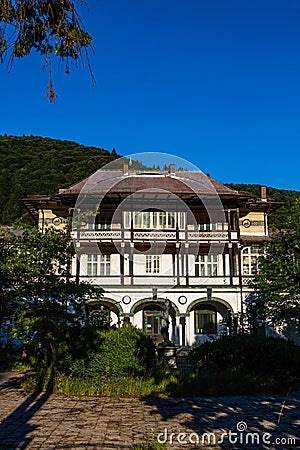 Architecture in the Baroque style on Boulevard of Carol the First in Sinaia city in Romania, 2021 Editorial Stock Photo