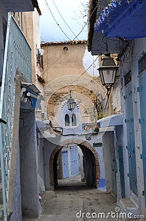 Architecture of beautiful blue city of Chefchaouen, Morocco. Editorial Stock Photo