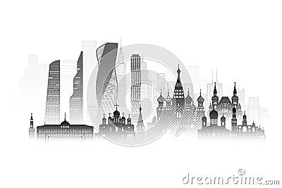 Architecture building sketch silhouette in Russia, Moscow with Black halftone style Stock Photo