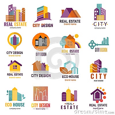 Architecture building skyscraper construction builder developer agency logo badge real estate company vector Vector Illustration