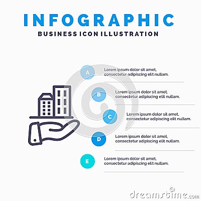 Architecture, Business, Modern, Sustainable Line icon with 5 steps presentation infographics Background Vector Illustration