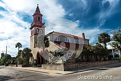 Architecture city museum st. Augustine, Palms and Spanish flavor Editorial Stock Photo