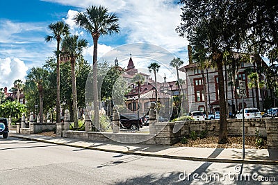 Architecture city museum st. Augustine, Palms and Spanish flavor Editorial Stock Photo
