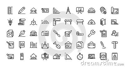 Architecture construction tools icons set line Vector Illustration