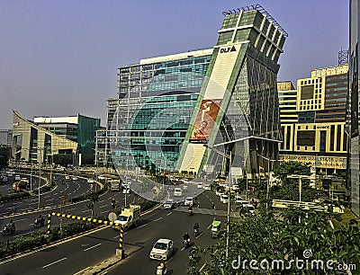 Architecture of Cyber City or Cyberhub in Gurgaon, New Delhi, India Editorial Stock Photo