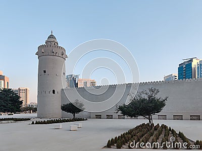 Architecture design of an old Arabian building Middle Eastern - Qasr Al Hosn museum, one of the oldest buildings in Abu Dhabi, U Editorial Stock Photo