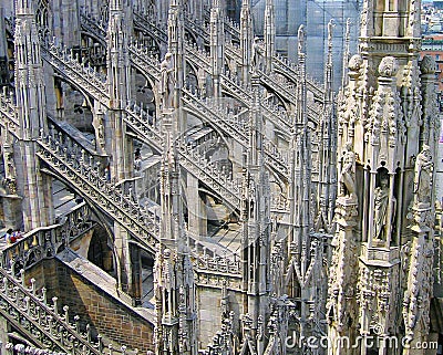 Milan Cathedral Architecture Detail of Elaborate Roof, Milan, Lombardy, Italy Stock Photo