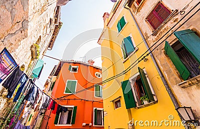 Architecture details from Rovinj, in Croatia, with old buildings Stock Photo