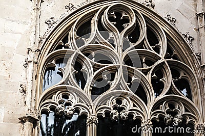 Architecture element, historic medieval detail window arch in Sa Editorial Stock Photo