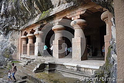 Architecture of Elephanta Caves in Mumbai in Agra, India Editorial Stock Photo