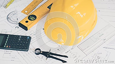 Architecture, engineering plans and drawing equipment Stock Photo