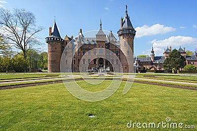 Architecture and garden landscape of the famous De Haar Castle in Netherlands Editorial Stock Photo