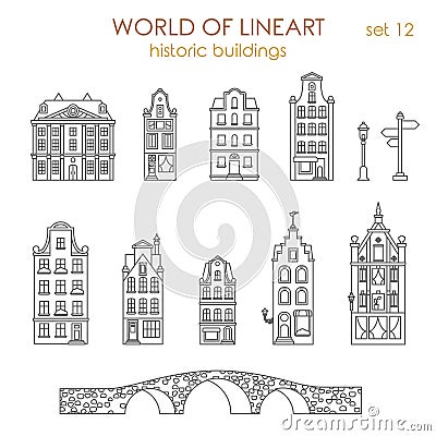Architecture historic old buildings graphical lineart vector Vector Illustration