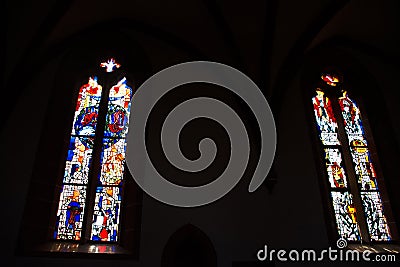 Architecture interior stained glass window panel of St. Gallus Editorial Stock Photo